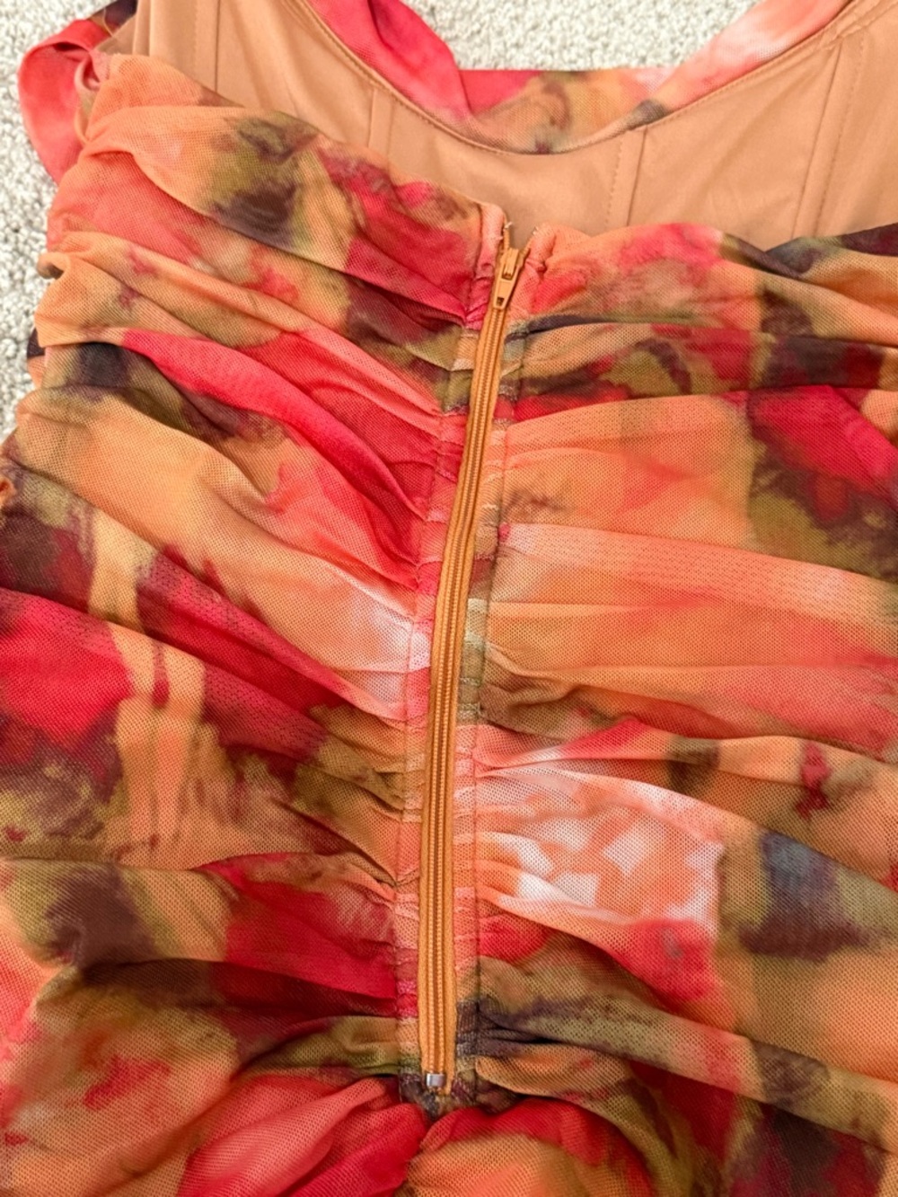 Windsor Vibrant Orange and Red Corset Ruched Strapless Maxi Dress - Picture 3 of 4